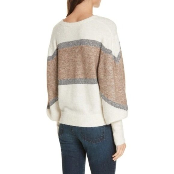 Veronica Beard Miley Metallic V Neck Sweater Ivory Multi Womens Size Medium Wool - Picture 3 of 9